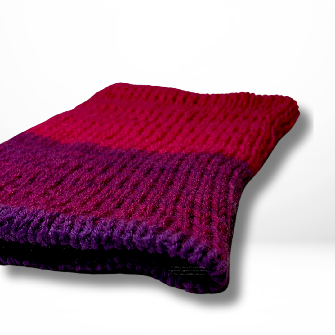 Pink and purple ombré double layered knit beanie