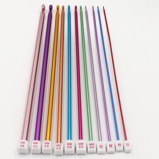 11Pcs Mix Multi-color Aluminum Tunisian/Afghan Crochet Hook Knit Needles