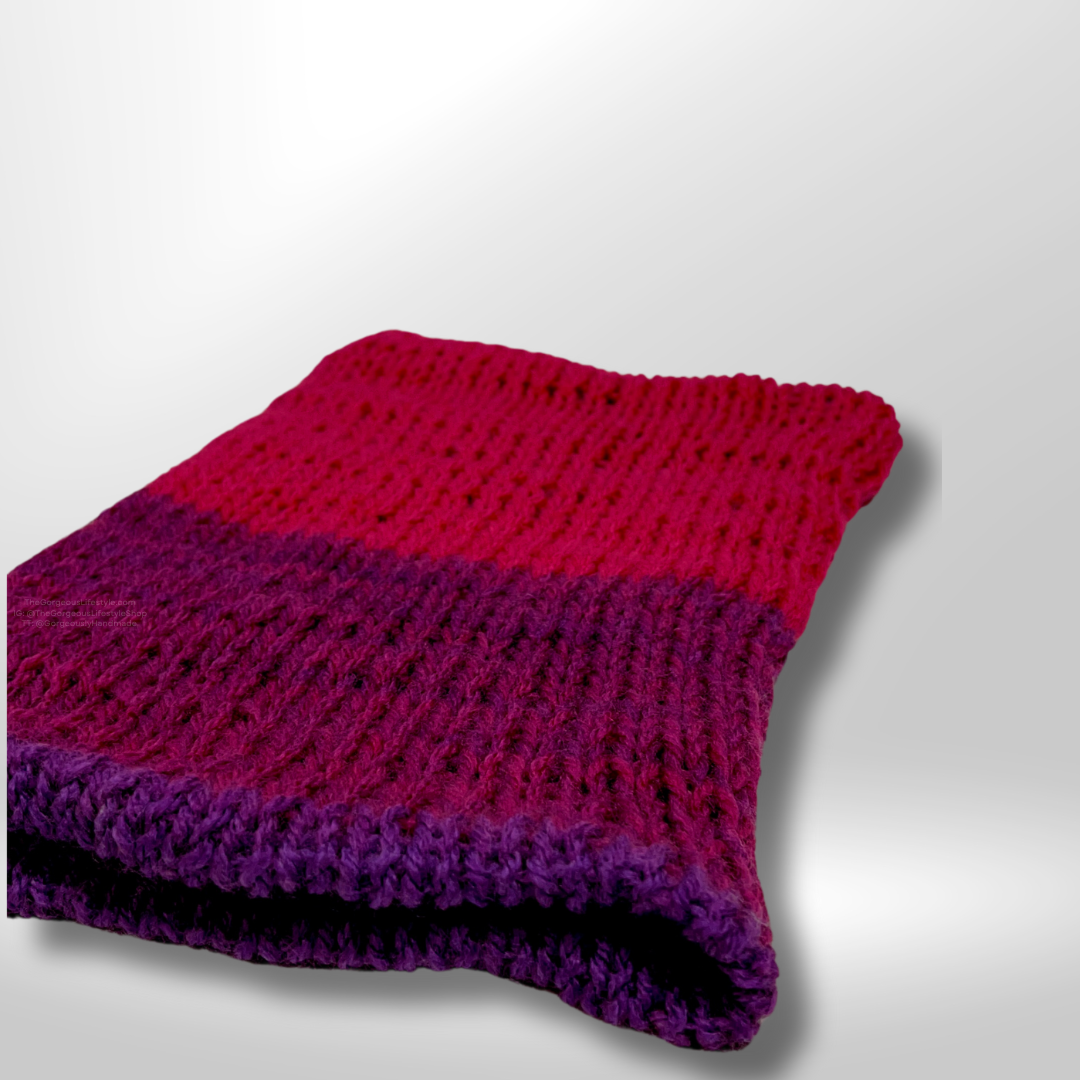 Pink and purple ombré double layered knit beanie