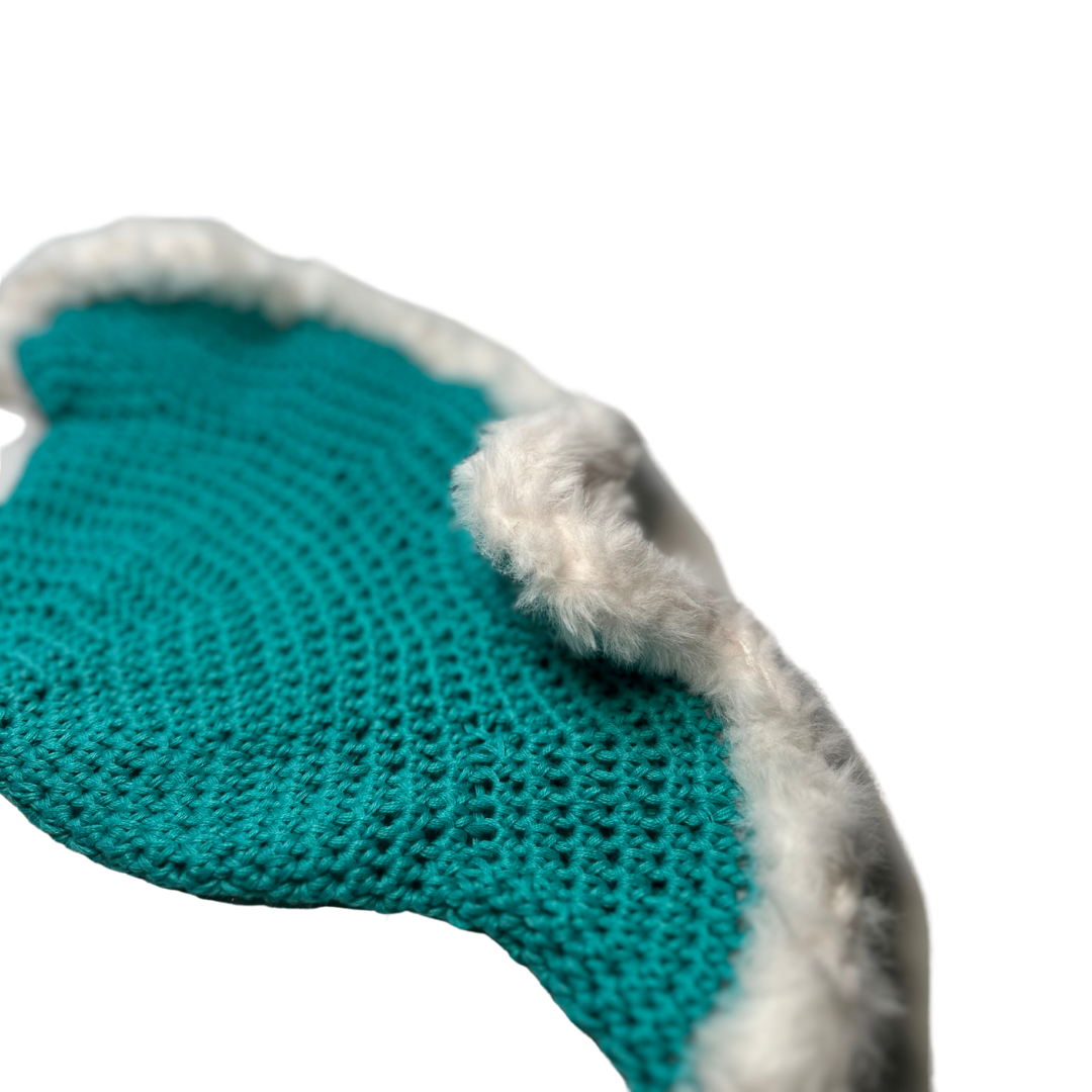 Lightweight 100% cotton floppy turquoise bucket hat brimmed with white faux fur