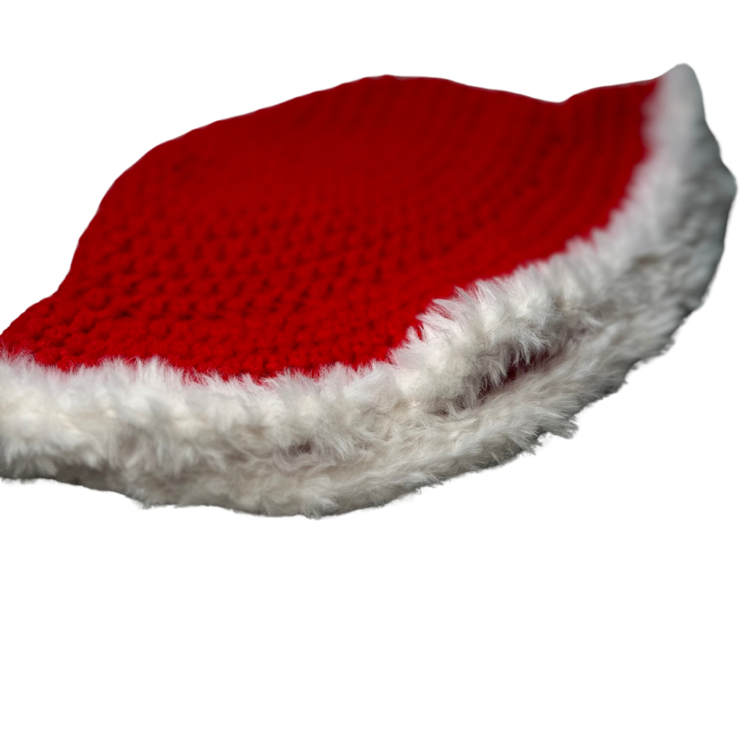 Crimson white faux fur brimmed bucket hat