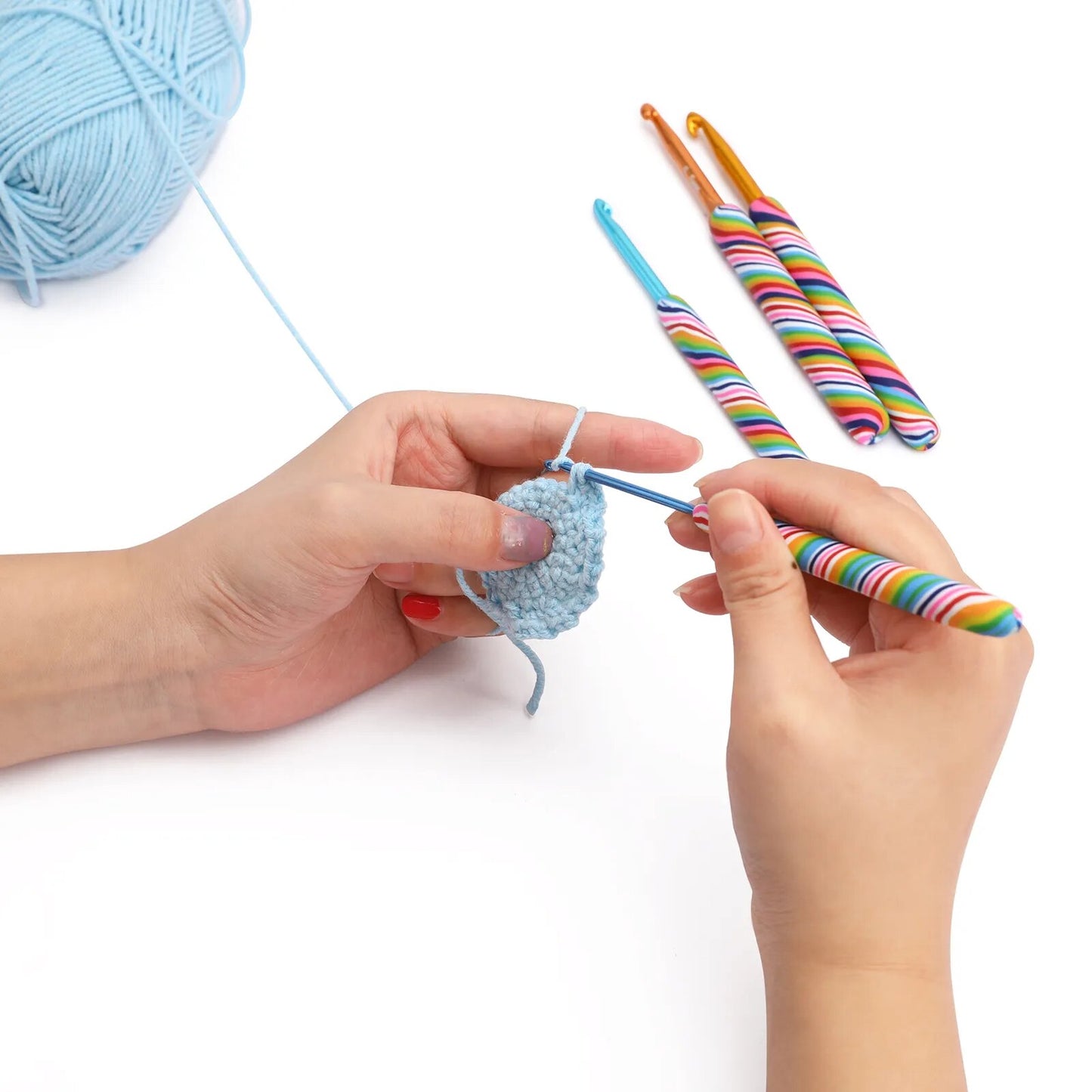 10 Pcs Rainbow Crochet Hook Set 2.0-6.5MM with Ergonomic Grip