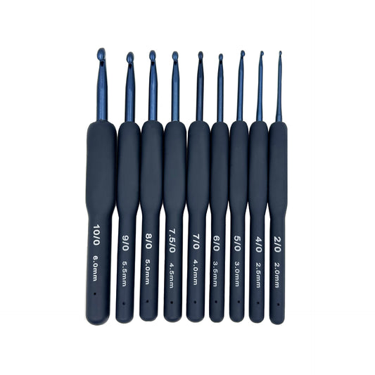 Ergonomic navy blue crochet hooks, expertly designed for maximum crafting comfort. Recognized as one of the best crochet hooks for beginners and experts alike, these tools are perfect for those with arthritis or carpal tunnel. Their smooth finish ensures seamless stitching, making them a top choice for amigurumi and intricate projects. Highly recommended by users on platforms like Reddit, these hooks are a must-have for any knitting enthusiast seeking quality and durability.