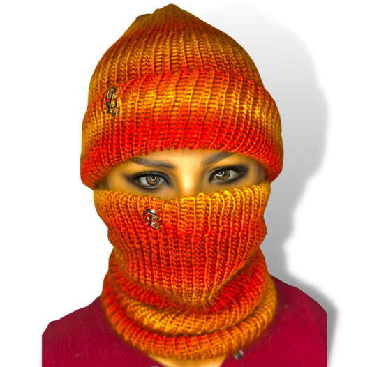 Super soft flame double layered beanie & neck warmer