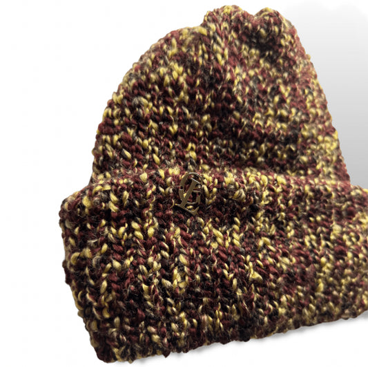 Super soft Gold Maroon ombré double layered chunky beanie