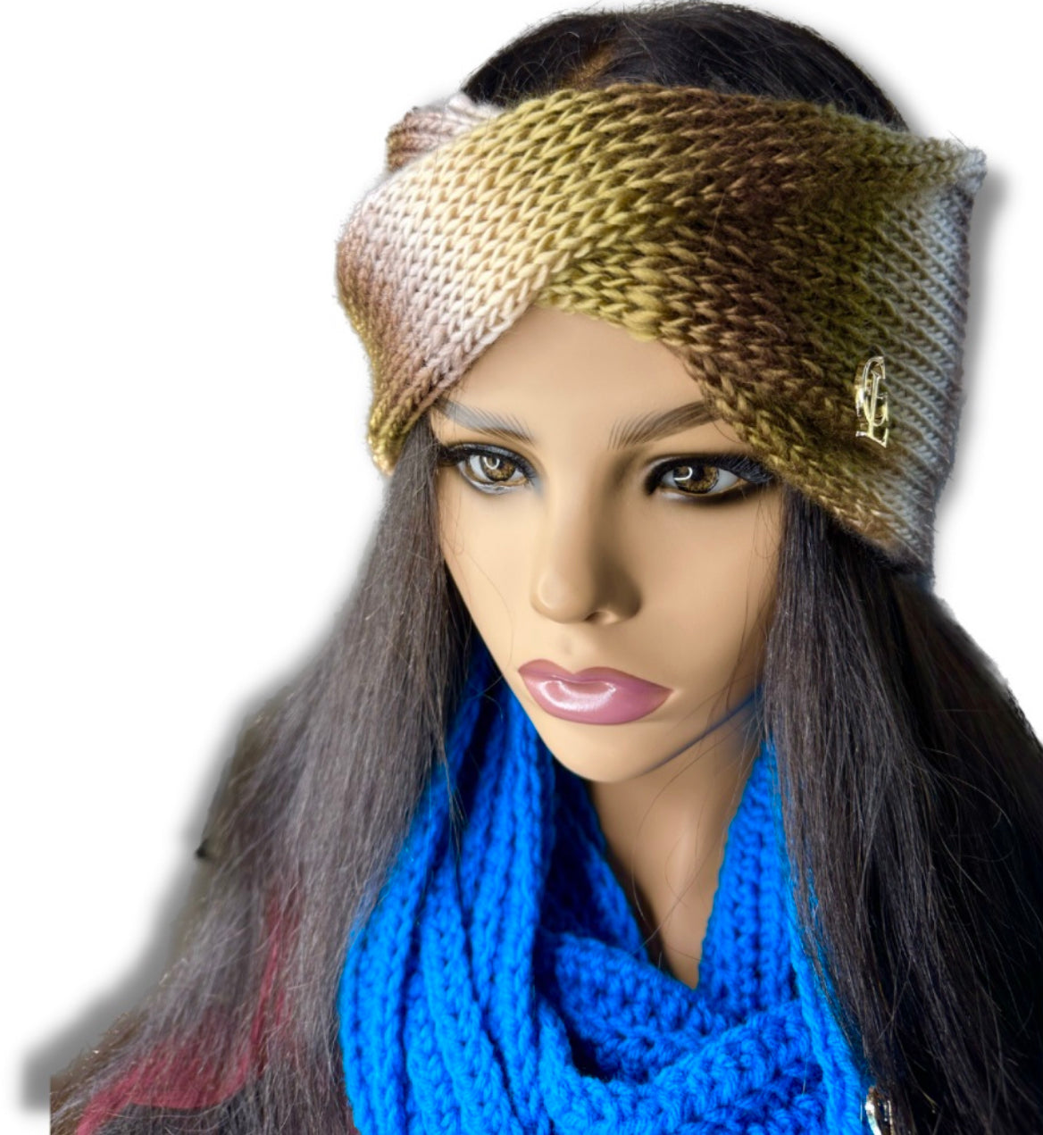Double layered knit twisted ear warmer