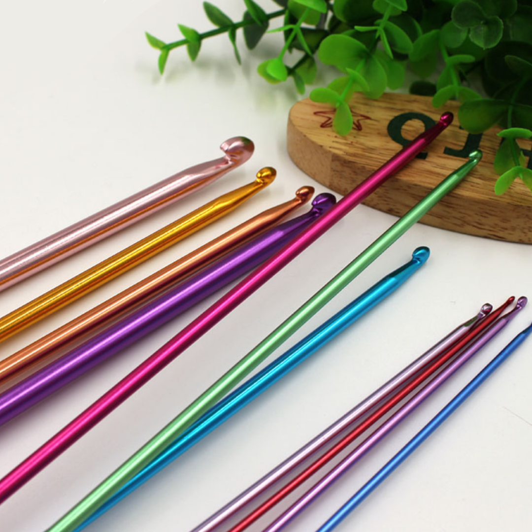 11Pcs Mix Multi-color Aluminum Tunisian/Afghan Crochet Hook Knit Needles