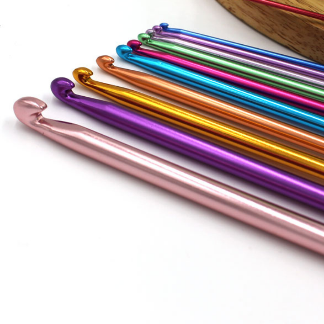 11Pcs Mix Multi-color Aluminum Tunisian/Afghan Crochet Hook Knit Needles