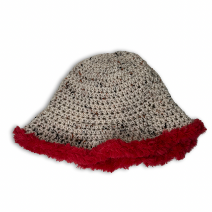 Cozy crimson crown faux fur bucket hat