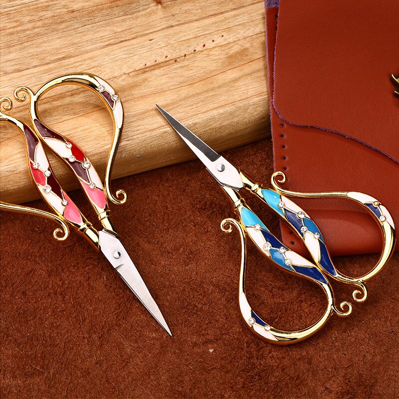 Earthy color palette scissors, Bubbly serif design scissors, Wavy pattern vintage scissors, HeirloomHomeStudio inspired scissors, Luxury vintage crafting tool, Customized vintage scissors, 1970s design craft scissors, Warm color palette scissors, Cozy crafting scissors, Nostalgic design tool for crafting.
