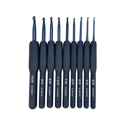 Ergonomic navy blue crochet hooks, expertly designed for maximum crafting comfort. Recognized as one of the best crochet hooks for beginners and experts alike, these tools are perfect for those with arthritis or carpal tunnel. Their smooth finish ensures seamless stitching, making them a top choice for amigurumi and intricate projects. Highly recommended by users on platforms like Reddit, these hooks are a must-have for any knitting enthusiast seeking quality and durability. 