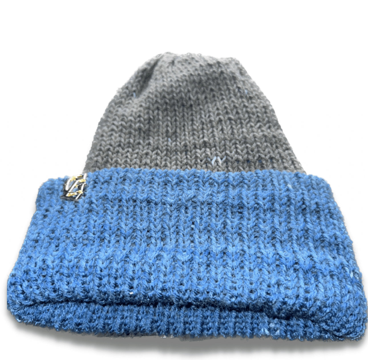 Gray & blue ombré double layered beanie