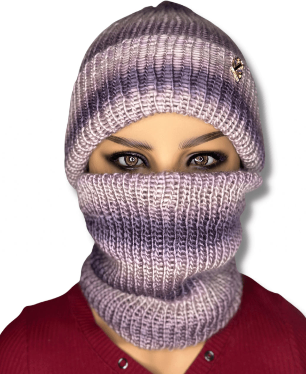 Purple ombré double layered beanie & neck warmer set