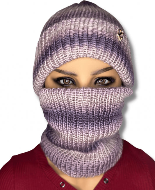 Purple ombré double layered beanie & neck warmer set